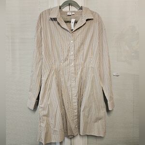 GAP Beige and Blue Striped Shirt Dress - LARGE